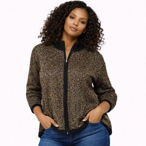 Bridgetown collection wool blend cardigan zipper front gold & back sweat…